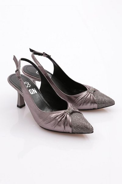 DGN Pantofi de damă cu toc în față cu piatră, placat cu platină 215432621