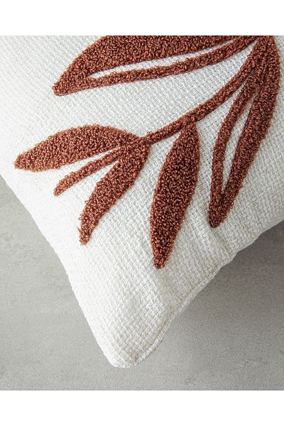 English Home Ecru Foglie Punch Embroidered Throw Pillow Cover - 45X45 cm