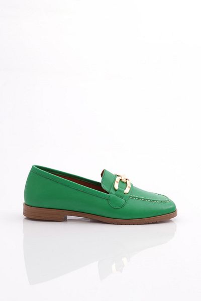 DGN Women's Stitching Detailed Flower Ornament Ballerina Ballerina Genuine Leather Grass Green 1732110