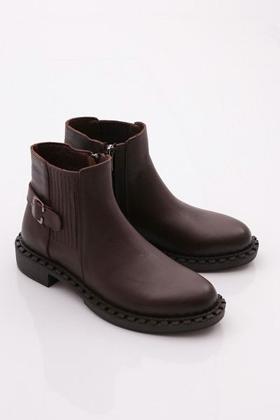 DGN Women's Side Buckle Classic Boots Brown Floater Genuine Leather 15335106