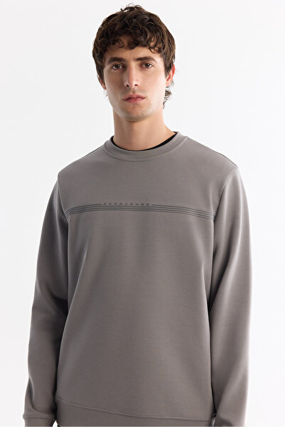 Avva Erkek Gri Bisiklet Yaka Pamuklu Baskılı Elastan Regular Fit Sweatshirt A42Y1267
