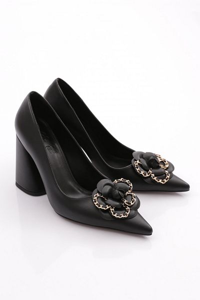 DGN Pantofi cu toc de damă mat cu model floral negru - 326103568