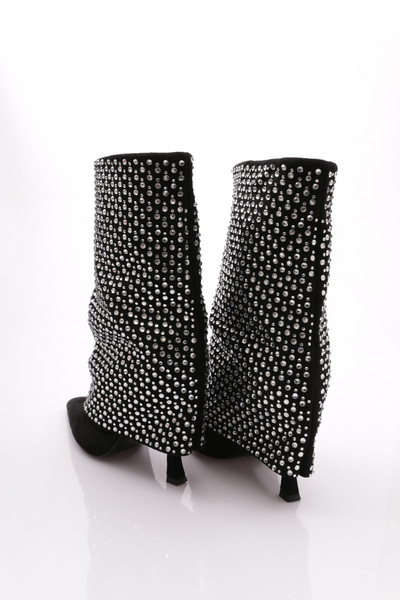 DGN Kadın Taşlı Topuklu Bot Siyah 32393568