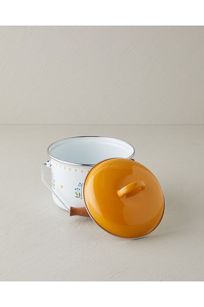 English Home 16 cm White-Mustard Ornate Retro Enamel Copper