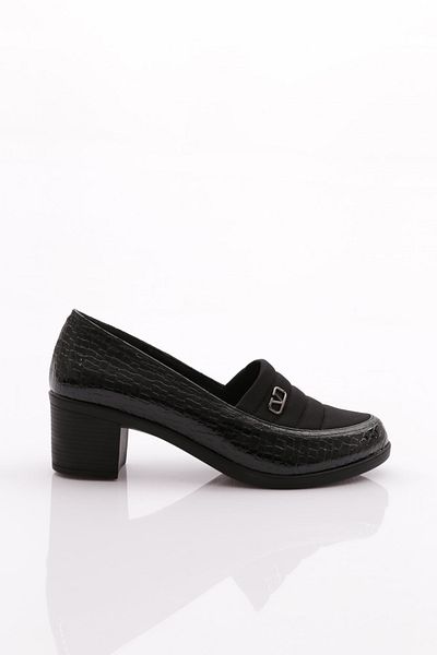 DGN Black Croco Buckle Women's Heeled Shoes - 341523648