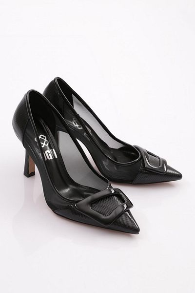 DGN Pantofi cu toc pentru femei cu dungi negre - 7636535