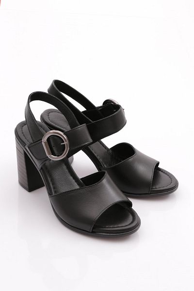 DGN Sandale negre pentru femei din piele naturală cu toc - 228135108