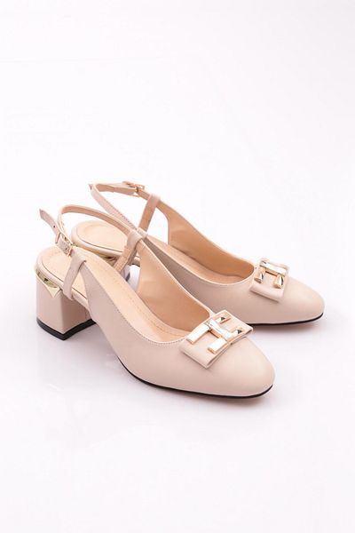 DGN Women's Stone Buckle Heeled Shoes Beige 352513539