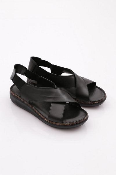 DGN Women's Elastic Back Sandals Black Genuine Leather 4283243