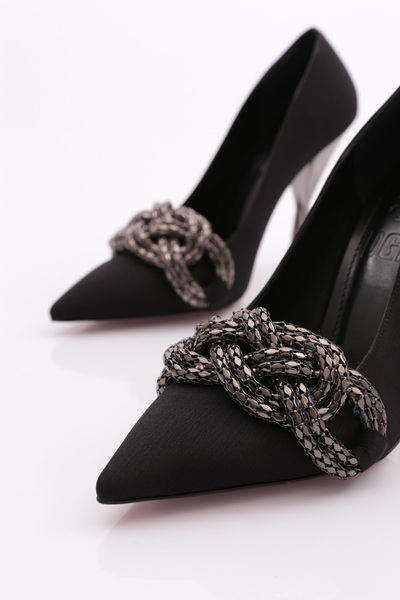 DGN Kadın Büyük Tokalı Topuklu Ayakkabı Siyah Scuba 27635910