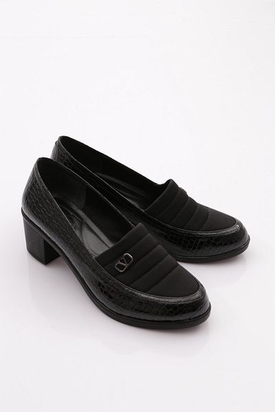 DGN Black Croco Buckle Women's Heeled Shoes - 341523648