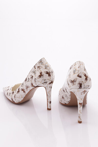 DGN Women's Pointed Toe Butterfly Pattern Heeled Shoes White Patterned 23635910