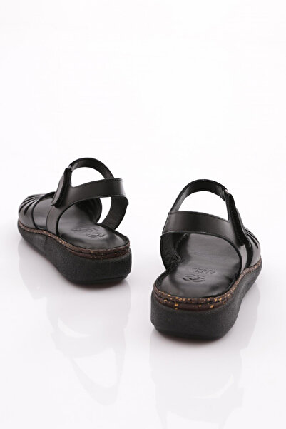 DGN Black Genuine Leather Women's Sandals - Velcro and Ankle Strap