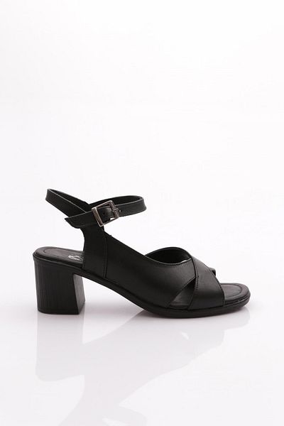 DGN Sandale negre pentru femei din piele naturală cu toc - 33193294