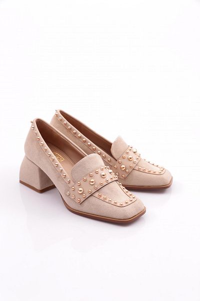 DGN Pantofi cu toc pentru femei din piele intoarsa bej - 4782859