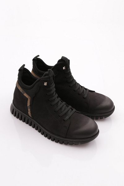 DGN Ανδρικές μπότες με οδοντωτή σόλα Μαύρο Nubuck Γνήσιο δέρμα 59743616