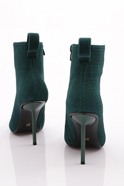 DGN Kadın Arkası Lastikli Topuklu Bot Yeşil Çizgili 91283557