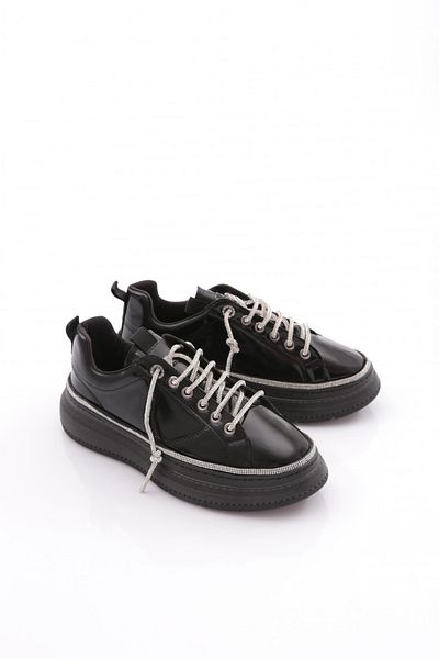 DGN Pantofi sport cu șireturi din frânghie de piatră de damă, oglindă neagră 35672682