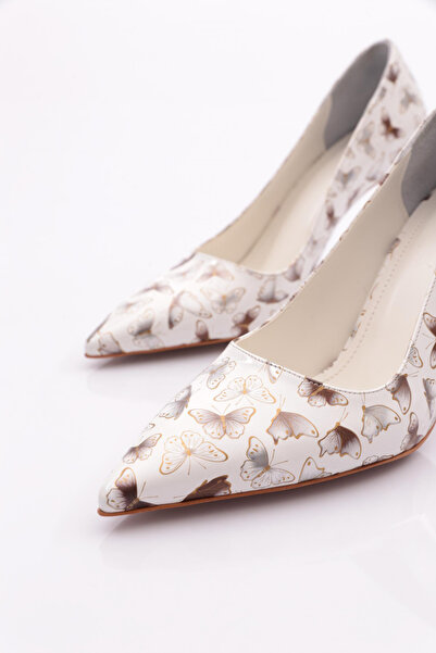 DGN Women's Pointed Toe Butterfly Pattern Heeled Shoes White Patterned 23635910