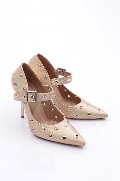 DGN Pantofi cu toc cu găuri de damă Aur Toro 56623557