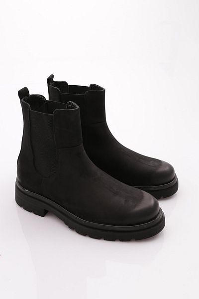 DGN Ανδρικές πλαϊνές ελαστικές μπότες Μαύρο Nubuck Γνήσιο δέρμα 710583616