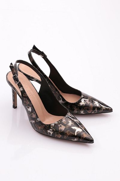 DGN Pantofi cu toc cu spate deschis cu model fluture și model negru 81235910