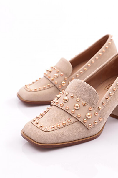 DGN Kadın Topuklu Ayakkabı Bej Süet 4782859