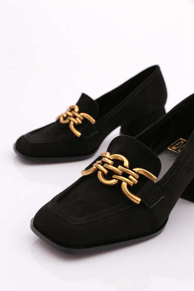 DGN Kadın Onu Tokalı Topuklu Ayakkabı Siyah Süet 4622859