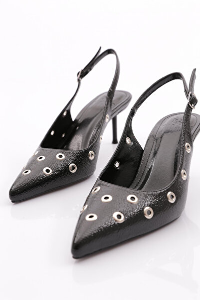 DGN Kadın Arkası Açık Sivri Burun Topuklu Ayakkabı Siyah Toro 28943557