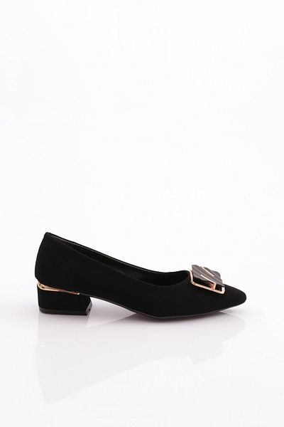 DGN Women's Square Buckle Heeled Shoes Black Velvet 79572534