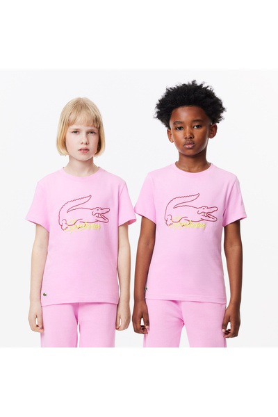 Lacoste Çocuk Bisiklet Yaka Baskılı Pembe T-Shirt