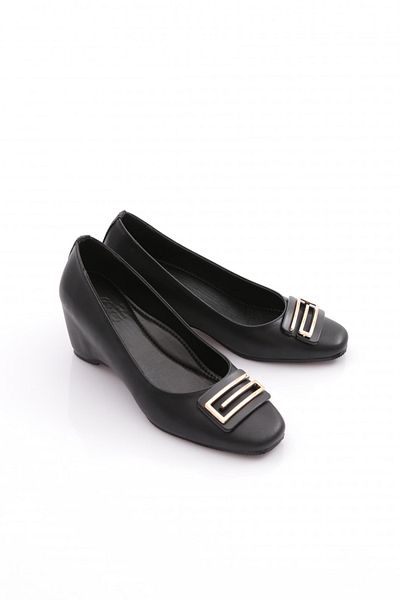 DGN Women's Buckle Wedge Sole Shoes Black 364123539