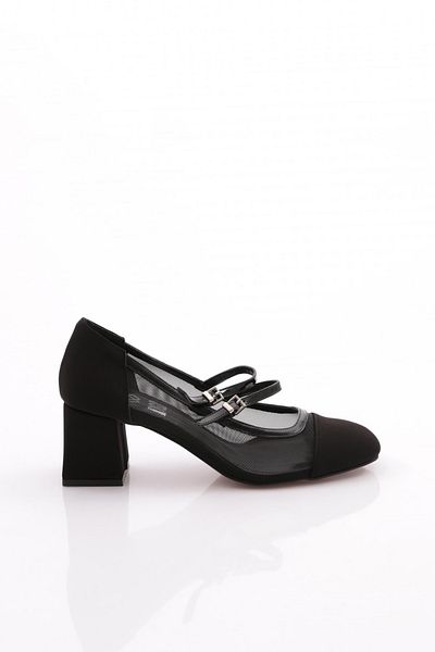 DGN Pantofi cu toc cu șireturi cu dungi duble pentru femei, nubuc negru 7916535