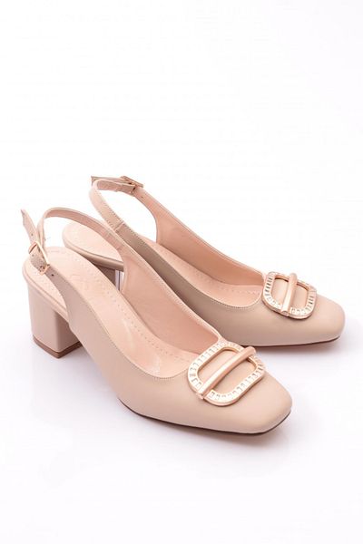 DGN K661 Pantofi cu toc pentru femei cu spatele deschis, cu accesorii metalice