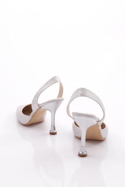 DGN Kadın Arkadan Geçirmeli Topuklu Ayakkabı Gümüş Taş 6273534