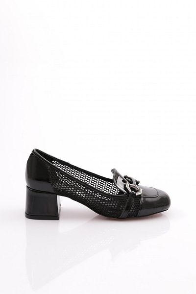 DGN Pantofi cu toc de damă cu accesorii metalice din piele neagră 7663535