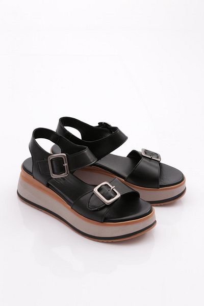 DGN Black Genuine Leather Women's Sandals - 81135108