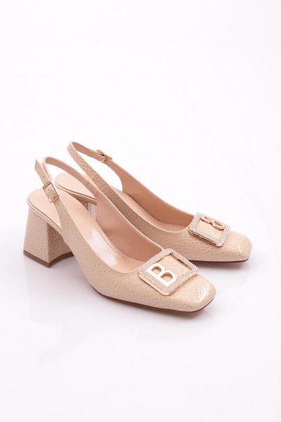DGN Pantofi cu toc cu spate deschis cu cataramă B de damă, bej laser 2172112621