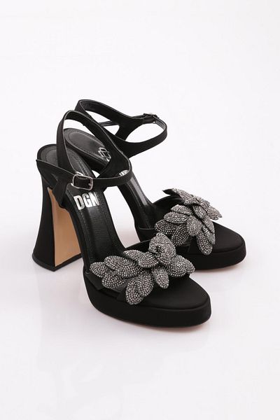 DGN Pantofi de seară cu toc gros de damă, nubuc negru, piatră de platină 71153564