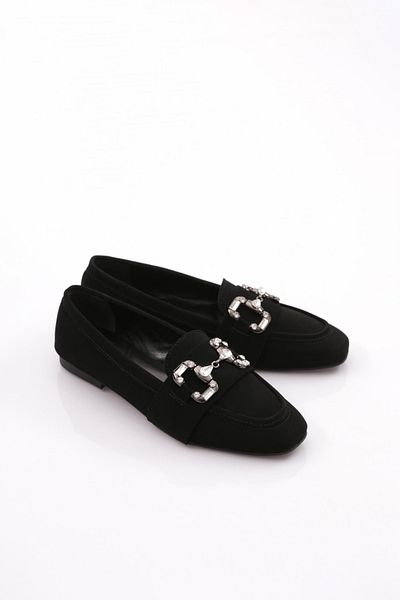 DGN Mocasini din catifea neagra - cu catarama de cristal, femei, 61152534
