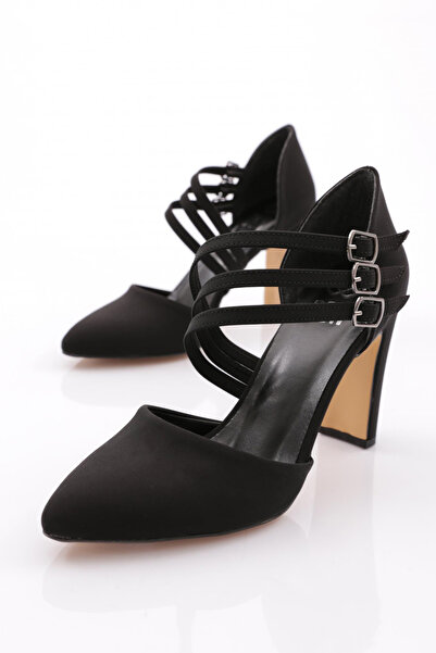 DGN Kadın Kalın Topuklu Bileği Kemerli Topuklu Ayakkabı Siyah Nubuk 42933910