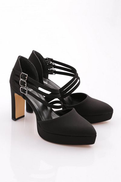 DGN Women's Ankle Belted Heeled Shoes Black Nubuck 32933910