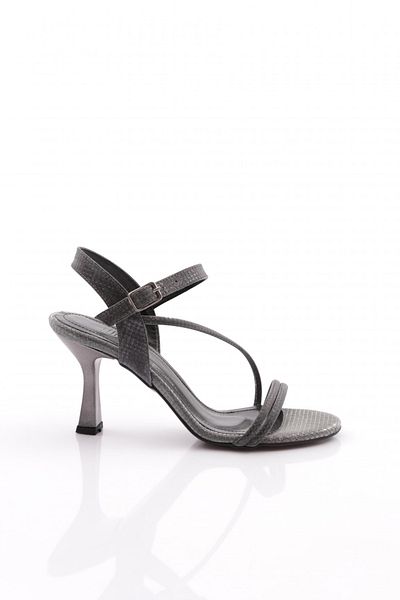 DGN Pantofi cu toc cu curele la gleznă de damă, crocodil platină 10223534