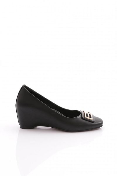 DGN Women's Buckle Wedge Sole Shoes Black 364123539