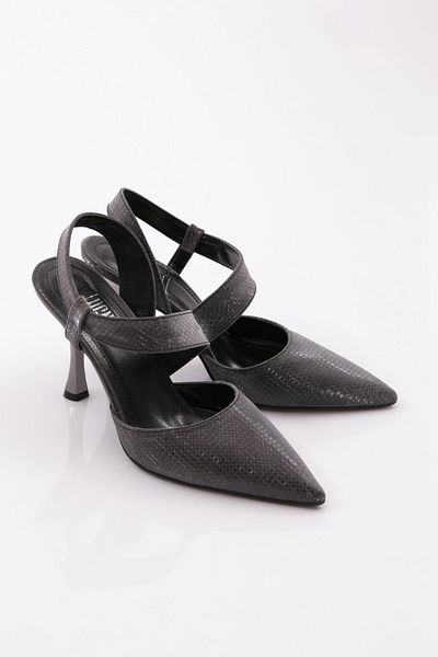 DGN Pantofi cu toc pentru femei, care îmbrățișează glezna, crocodil platină 21233534