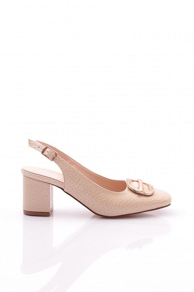 DGN K661 Pantofi cu toc pentru femei cu spatele deschis, cu accesorii metalice