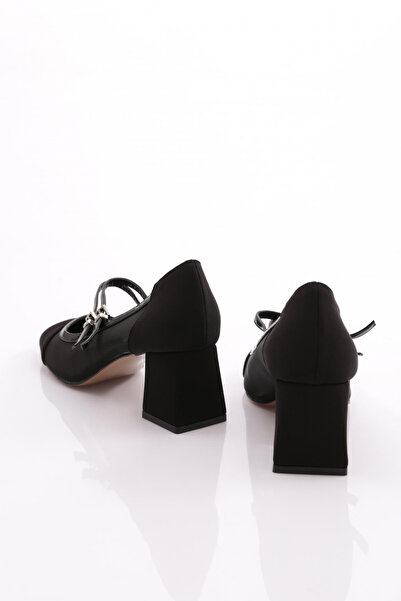 DGN Kadın Üstü Çift Şerit Bağlamalı Topuklu Ayakkabı Siyah Nubuk 7916535