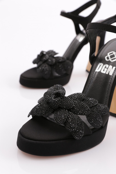 DGN Kadın Kalın Topuklu Abiye Ayakkabı Siyah Nubuk Siyah Taş 71153564