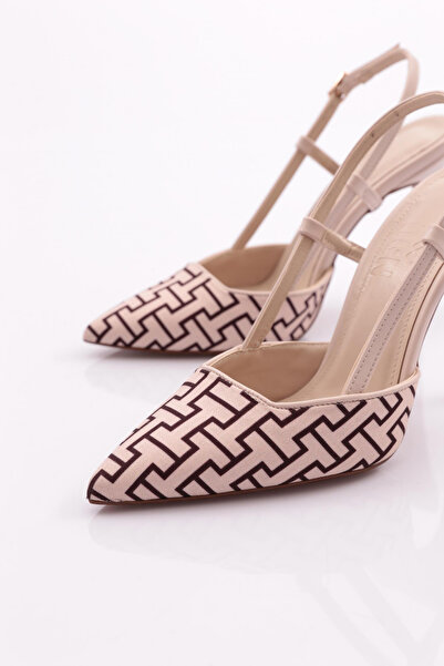 DGN Kadın Arkadan Bağlamalı Topuklu Ayakkabı Bej Ekru 741632821