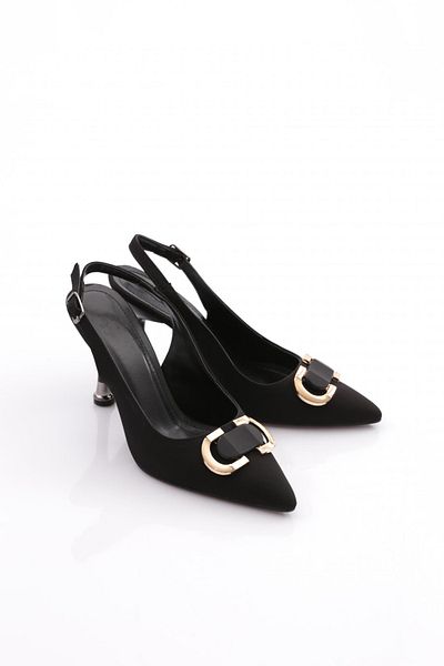 DGN Black Nubuck Women's Heeled Shoes - Back Tie 61823534
